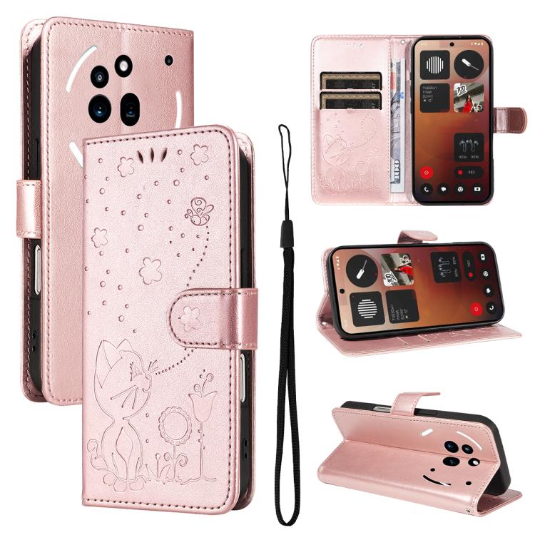 For Nothing Phone 3A Pro Cat and Bee Embossed Flip Leather Phone Case(Rose Gold) - free shipping - PMC TechLife - Order now!
