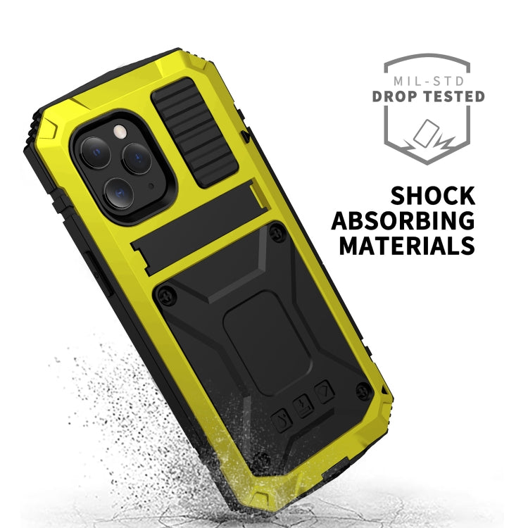 For iPhone 12 Pro Max R-JUST Shockproof Waterproof Dust-proof Metal + Silicone Protective Case with Holder(Yellow) - iPhone 12 Pro Max Cases by R-JUST | Online Shopping South Africa | PMC Jewellery | Buy Now Pay Later Mobicred