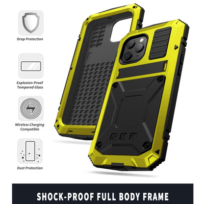 For iPhone 12 Pro Max R-JUST Shockproof Waterproof Dust-proof Metal + Silicone Protective Case with Holder(Yellow) - iPhone 12 Pro Max Cases by R-JUST | Online Shopping South Africa | PMC Jewellery | Buy Now Pay Later Mobicred