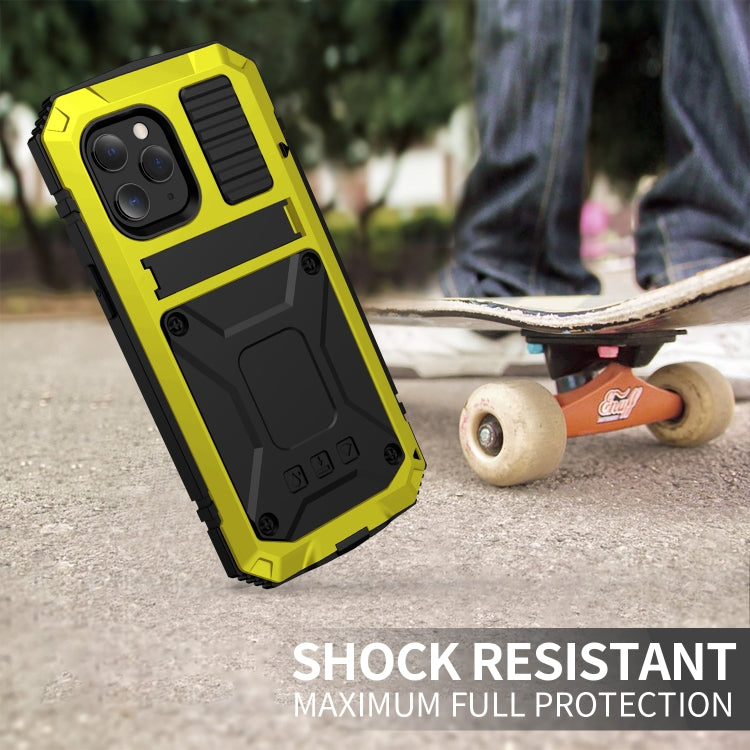 For iPhone 12 Pro Max R-JUST Shockproof Waterproof Dust-proof Metal + Silicone Protective Case with Holder(Yellow) - iPhone 12 Pro Max Cases by R-JUST | Online Shopping South Africa | PMC Jewellery | Buy Now Pay Later Mobicred