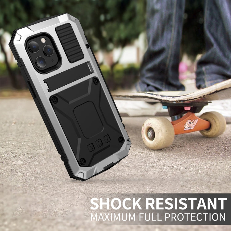 For iPhone 12 Pro Max R-JUST Shockproof Waterproof Dust-proof Metal + Silicone Protective Case with Holder(Silver) - iPhone 12 Pro Max Cases by R-JUST | Online Shopping South Africa | PMC Jewellery