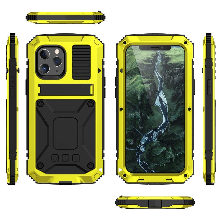 For iPhone 12 / 12 Pro R-JUST Shockproof Waterproof Dust-proof Metal + Silicone Protective Case with Holder(Yellow) - iPhone 12 / 12 Pro Cases by R-JUST | Online Shopping South Africa | PMC Jewellery