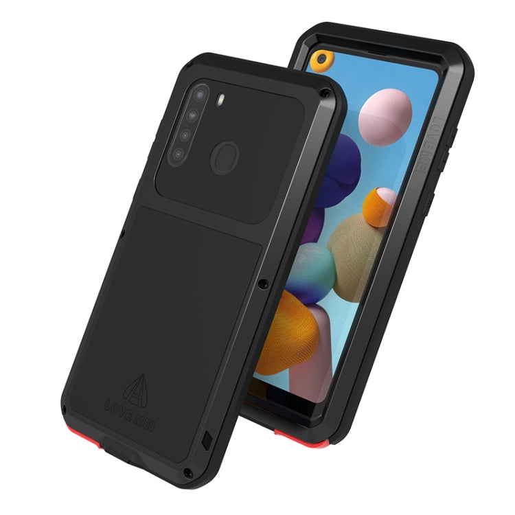 For Samsung Galaxy A21 (US Version) LOVE MEI Metal Shockproof Waterproof Dustproof Protective Case with Glass(White) - free shipping - PMC TechLife - Order now!