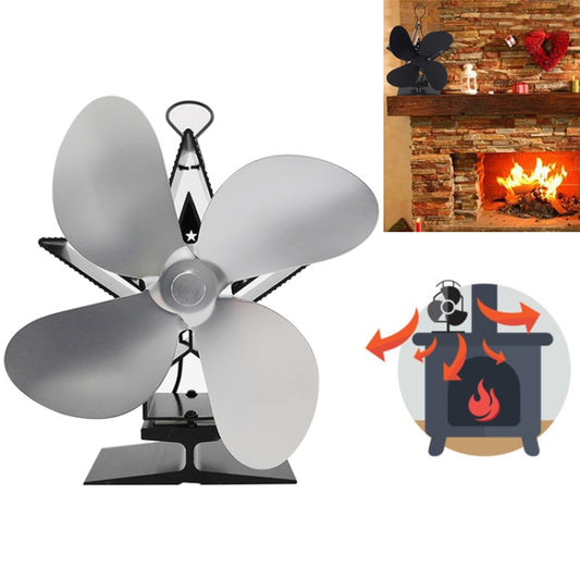 4-Blade Aluminum Heat Powered Fireplace Stove Fan (Silver) - Fireplace Fan by PMC Jewellery | Online Shopping South Africa | PMC Jewellery | Buy Now Pay Later Mobicred