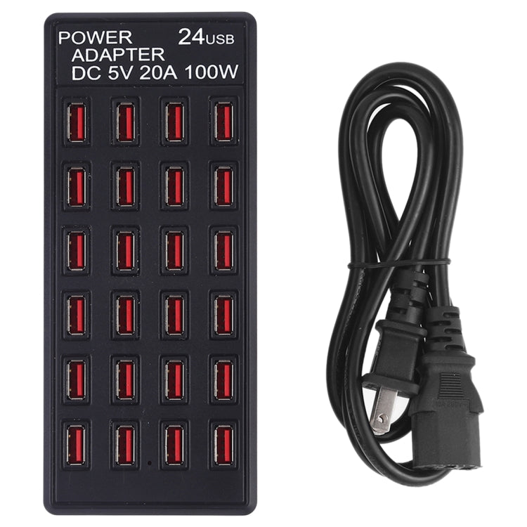 100W 24 USB Ports Fast Charger Station Smart Charger with LED Indicator AC 100-240V, US Plug(Black) - Multifunction Charger by PMC Jewellery | Online Shopping South Africa | PMC Jewellery | Buy Now Pay Later Mobicred