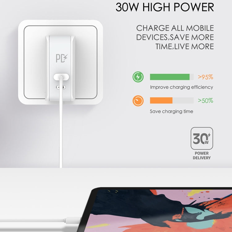 LDNIO A4403C 30W PD + Auto-id Foldable Fast Travel Charger with 1m 8 Pin Cable, UK Plug - USB Charger by LDNIO | Online Shopping South Africa | PMC Jewellery | Buy Now Pay Later Mobicred