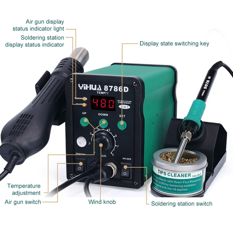 YIHUA 8786D 2 in 1 AC 220V LED Display Adjustable Temperature Hot Air Gun + Solder Station & Soldering Iron - Heat Guns by PMC Jewellery | Online Shopping South Africa | PMC Jewellery | Buy Now Pay Later Mobicred