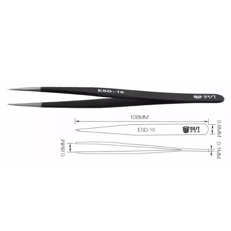 BEST BST-10 Precision Anti-static ESD Stainless Steel Tweezers - free shipping - PMC TechLife - Order now!