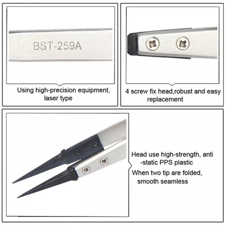 BEST BST-259A  Stainless Steel Snti Static Tweezer - Tweezers by PMC Jewellery | Online Shopping South Africa | PMC Jewellery | Buy Now Pay Later Mobicred