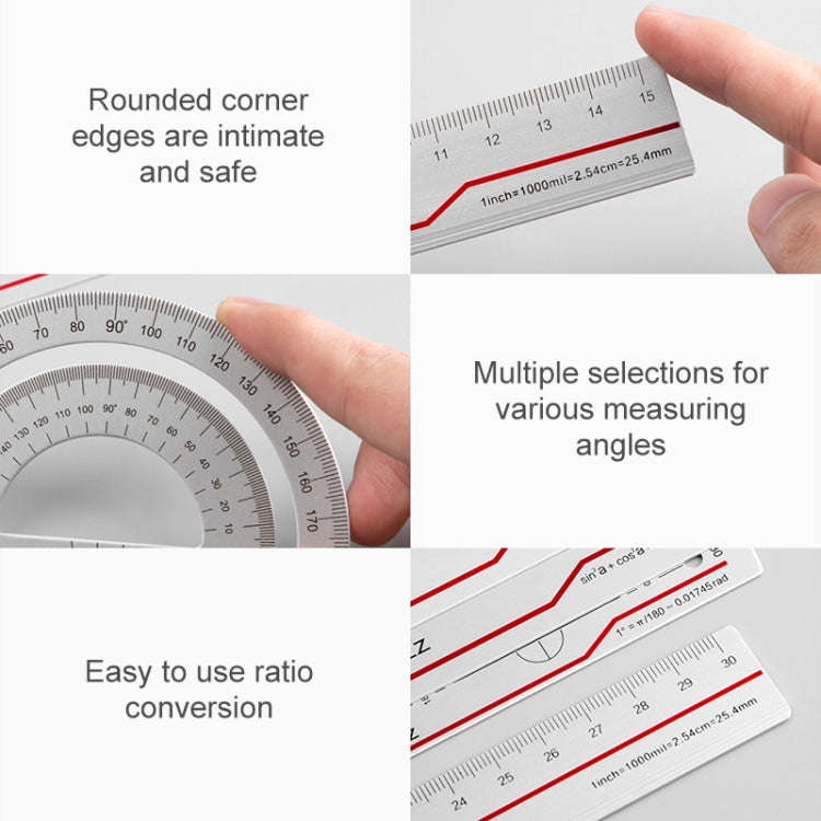 Original Xiaomi Youpin Fizz Aluminum Alloy Ruler Set Ruler Drawing Measurement Geometric Triangle Protractor (Red) - Rulers by Xiaomi | Online Shopping South Africa | PMC Jewellery | Buy Now Pay Later Mobicred