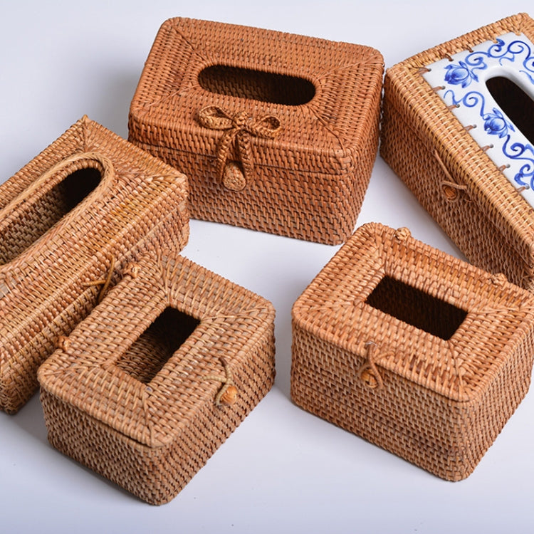 ZJH01 Circle Shape Restaurant Desktop Rattan Braided Tissue Storage Box Case - Storage Boxes by PMc TechLife | Online Shopping South Africa | PMc TechLife | Buy Now Pay Later Mobicred
