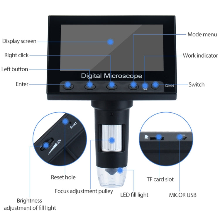 720P 4.3 inch Display Screen HD Industrial Digital Microscope - free shipping - PMC Jewellery - Order now!