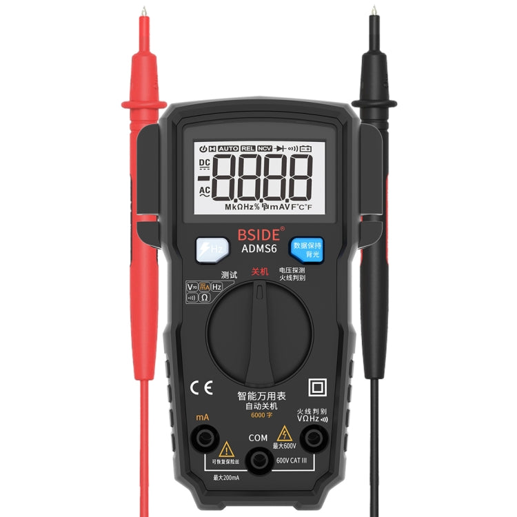 BSIDE ADMS6 High-precision Fully Automatic Small Digital Intelligent Multimeter with HD Digital Display & Shockproof Cover, Support Function Range Switch & Double-sided Pen Holder (Black) - Digital Multimeter by PMC TechLife | Online Shopping South Africa | PMC TechLife | Buy Now Pay Later Mobicred