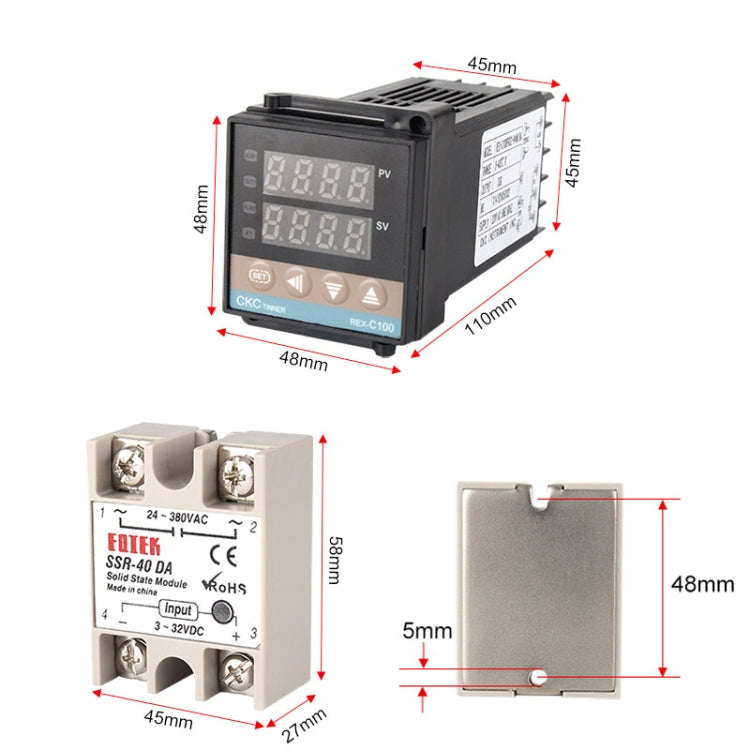 6600W REX-C100 Thermostat + Heat Sink + Thermocouple + SSR-60 DA Solid State Module Intelligent Temperature Control Kit - Components Kits by PMC Jewellery | Online Shopping South Africa | PMC Jewellery | Buy Now Pay Later Mobicred