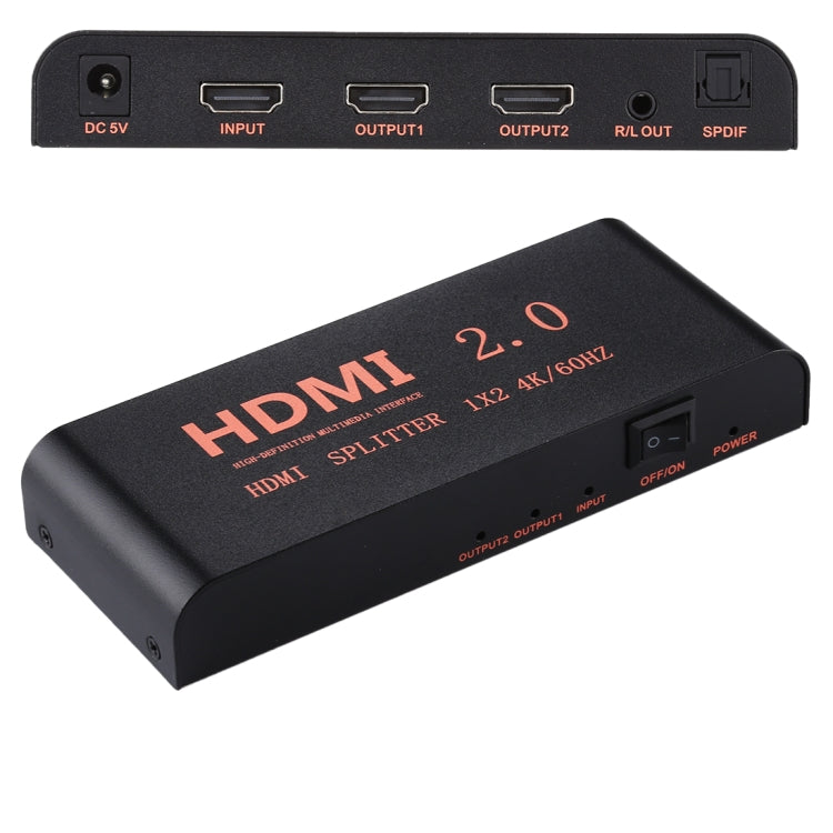 CY-041 1X2 HDMI 2.0 4K/60Hz Splitter, EU Plug - Splitter by PMC Jewellery | Online Shopping South Africa | PMC Jewellery | Buy Now Pay Later Mobicred