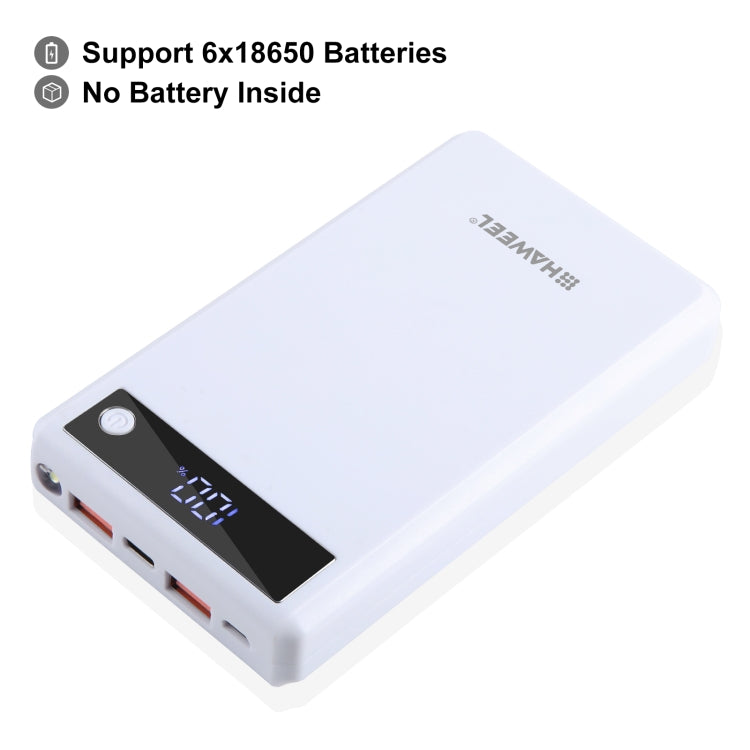 HAWEEL DIY 6 x 18650 Battery 24W Fast Charge Power Bank Box Case with Display, Not Include Battery (White) - Power Bank Box by HAWEEL | Online Shopping South Africa | PMC Jewellery | Buy Now Pay Later Mobicred