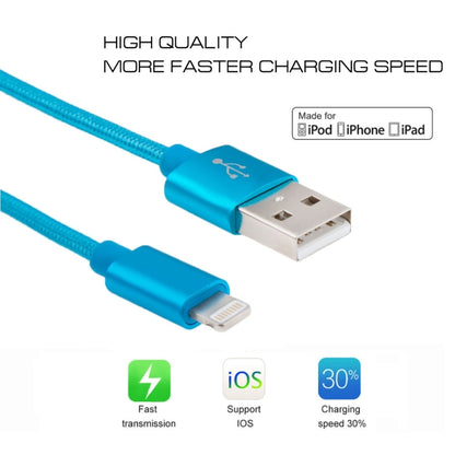 1m 3A Woven Style Metal Head 8 Pin to USB Data / Charger Cable(Blue) - Normal Style Cable by PMC Jewellery | Online Shopping South Africa | PMC Jewellery | Buy Now Pay Later Mobicred