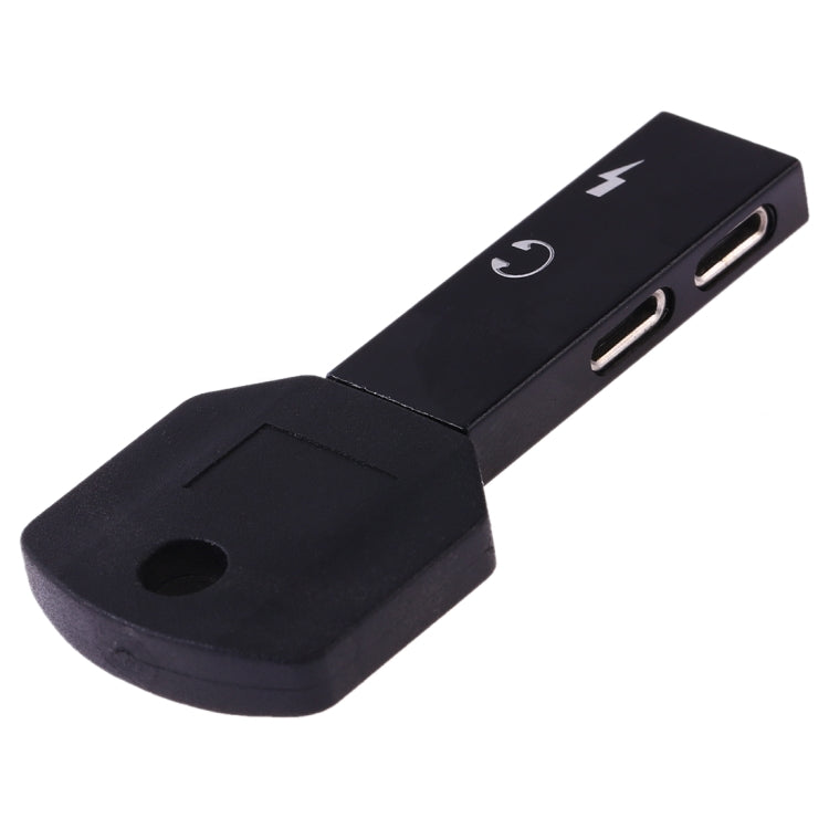 RC16 Dual 8 Pin Female to 8 Pin Male Key Shape Mini Portable Audio & Charge Adapter(Black) - Converter & Adapter by PMC Jewellery | Online Shopping South Africa | PMC Jewellery | Buy Now Pay Later Mobicred