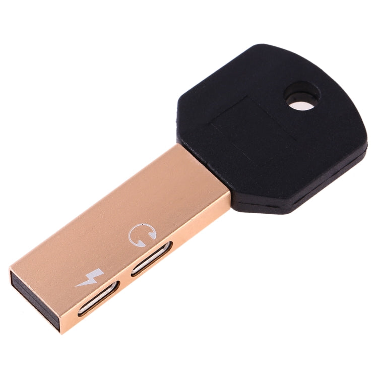 RC16 Dual 8 Pin Female to 8 Pin Male Key Shape Mini Portable Audio & Charge Adapter(Gold) - Converter & Adapter by PMC Jewellery | Online Shopping South Africa | PMC Jewellery | Buy Now Pay Later Mobicred