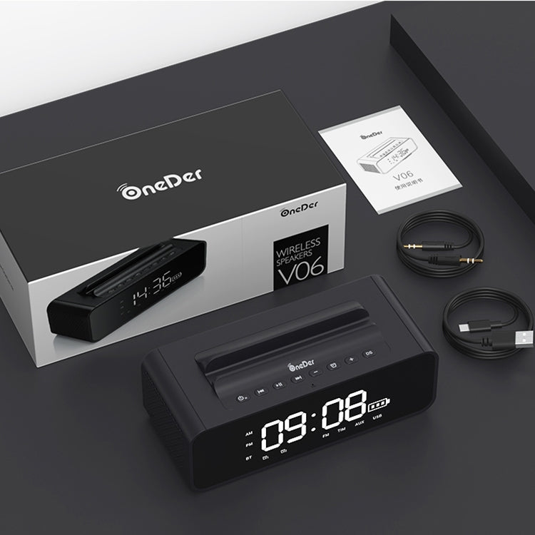 Oneder V06 Smart Sound Box Wireless Bluetooth Speaker, LED Screen Alarm Clock, Support Hands-free & FM & TF Card & AUX & USB Drive (Black) - Desktop Speaker by OneDer | Online Shopping South Africa | PMC Jewellery | Buy Now Pay Later Mobicred