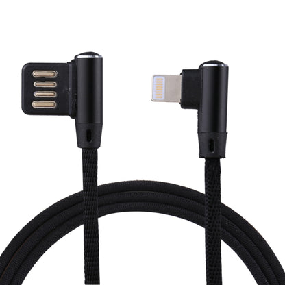 1m 2.4A Output USB to 8 Pin Double Elbow Design Nylon Weave Style Data Sync Charging Cable(Black) - Normal Style Cable by PMC Jewellery | Online Shopping South Africa | PMC Jewellery | Buy Now Pay Later Mobicred