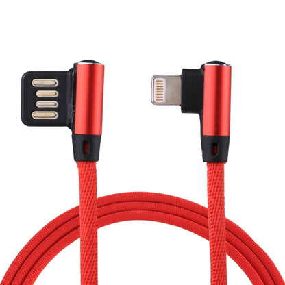 1m 2.4A Output USB to 8 Pin Double Elbow Design Nylon Weave Style Data Sync Charging Cable(Red) - Normal Style Cable by PMC Jewellery | Online Shopping South Africa | PMC Jewellery | Buy Now Pay Later Mobicred