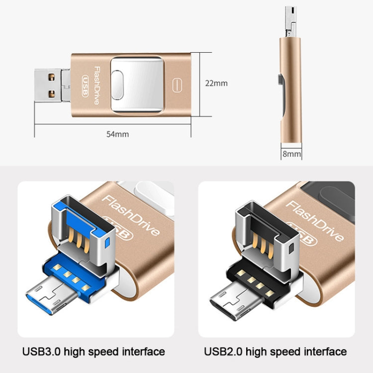 64GB USB 3.0 + 8 Pin + Mirco USB Android iPhone Computer Dual-use Metal Flash Drive (Black) - U Disk & Card Reader by PMC Jewellery | Online Shopping South Africa | PMC Jewellery | Buy Now Pay Later Mobicred