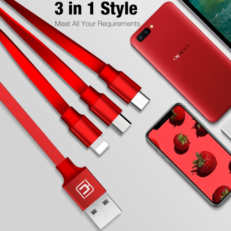 CAFELE 3 In 1 8 Pin + Micro USB + Type-C / USB-C Charging Data Cable, Length: 1.2m(Red) - Multifunction Cable by CAFELE | Online Shopping South Africa | PMC Jewellery | Buy Now Pay Later Mobicred