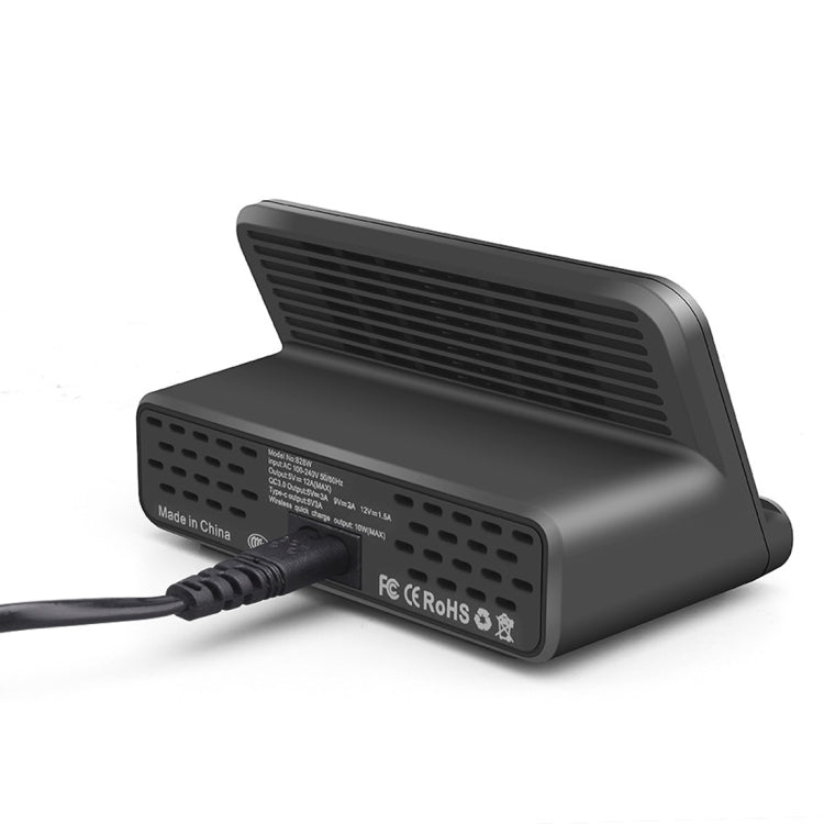 828W 7 in 1 60W QC 3.0 USB Interface + 4 USB Ports + USB-C / Type-C Interface + Wireless Charging Multi-function Charger with Mobile Phone Holder Function, US Plug(White) - free shipping - PMC Jewellery - Order now!