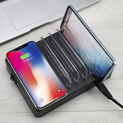 50W 6 USB Ports + 2 USB-C / Type-C Ports + Wireless Charging Multi-function Charger with LED Display & Detachable Bezel, UK Plug - Multifunction Charger by PMC Jewellery | Online Shopping South Africa | PMC Jewellery | Buy Now Pay Later Mobicred