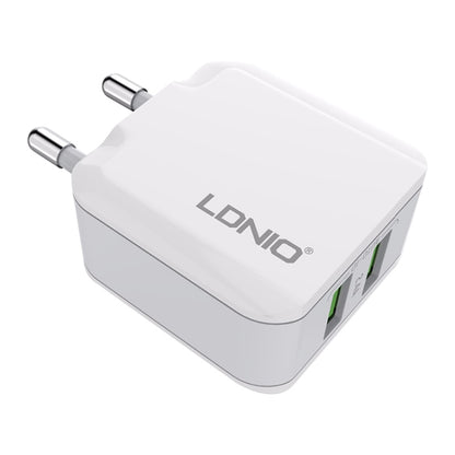 LDNIO A2201 2.4A Dual USB Charging Head Travel Direct Charge Mobile Phone Adapter Charger With 8 Pin Data Cable(EU Plug) - USB Charger by LDNIO | Online Shopping South Africa | PMC Jewellery | Buy Now Pay Later Mobicred