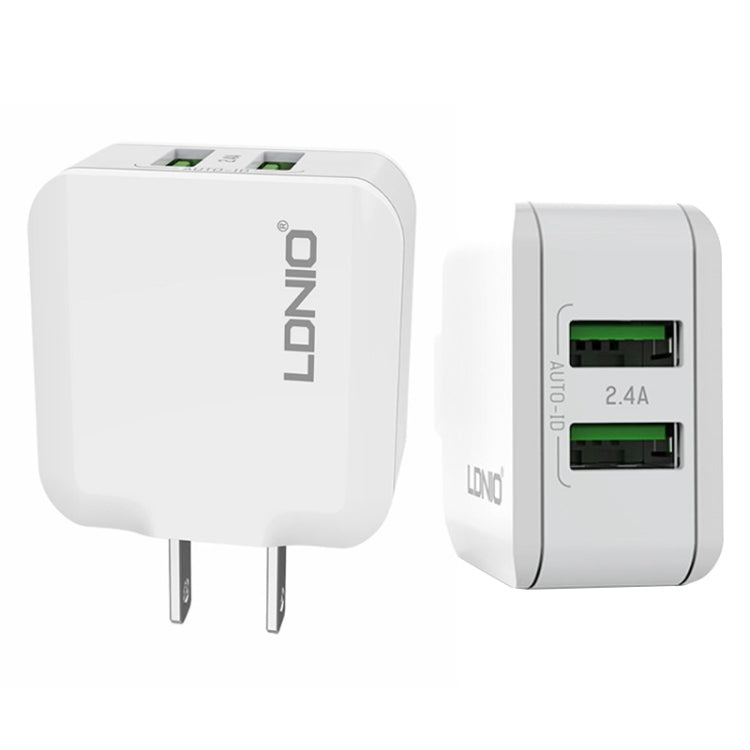 LDNIO A2201 2.4A Dual USB Charging Head Travel Direct Charge Mobile Phone Adapter Charger With Micro Data Cable (US Plug) - USB Charger by LDNIO | Online Shopping South Africa | PMC Jewellery | Buy Now Pay Later Mobicred