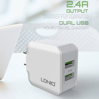 LDNIO A2201 2.4A Dual USB Charging Head Travel Direct Charge Mobile Phone Adapter Charger With Micro Data Cable (US Plug) - USB Charger by LDNIO | Online Shopping South Africa | PMC Jewellery | Buy Now Pay Later Mobicred