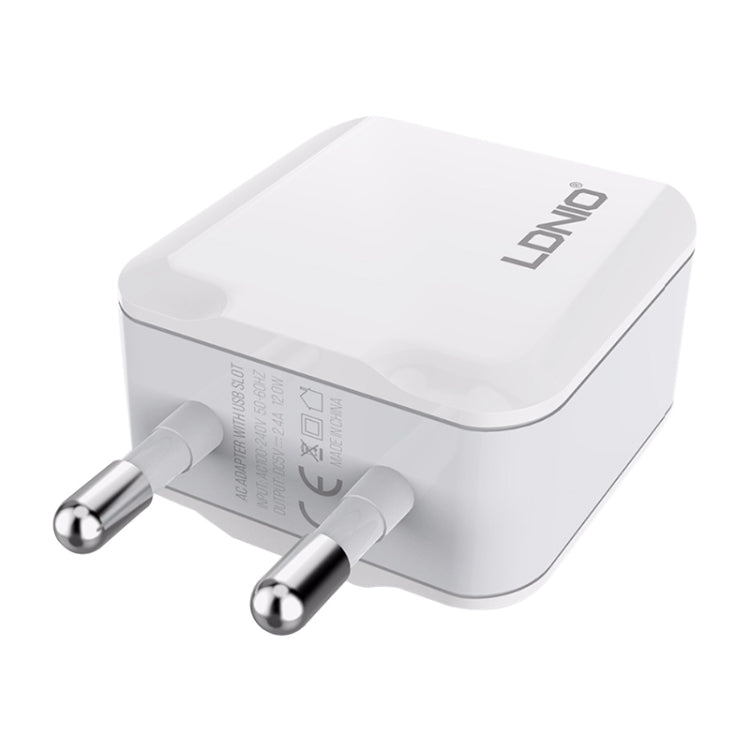 LDNIO A2201 2.4A Dual USB Charging Head Travel Direct Charge Mobile Phone Adapter Charger With Type-C Data Cable(EU Plug) - USB Charger by LDNIO | Online Shopping South Africa | PMC Jewellery | Buy Now Pay Later Mobicred