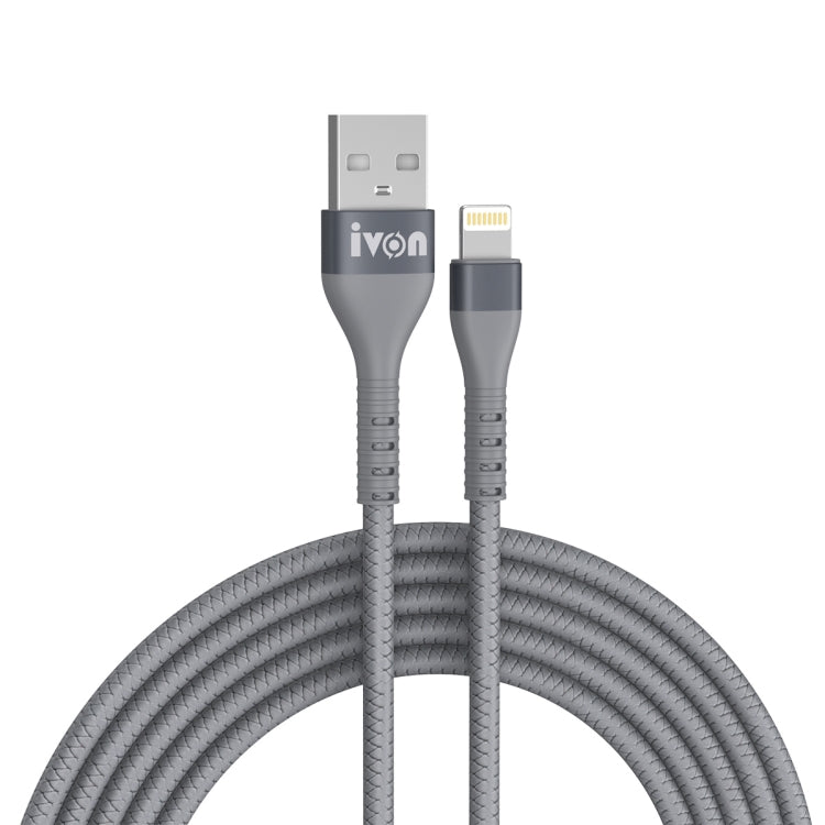 IVON CA92 2.4A Max USB to 8 Pin Rubber Fast Charging Data Cable, Length: 1.5m (Grey) - Normal Style Cable by IVON | Online Shopping South Africa | PMC Jewellery | Buy Now Pay Later Mobicred