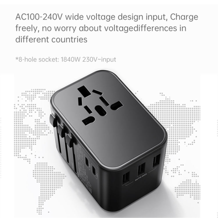 ROCK T62 35.5W Global Travel Multifunctional Plug PD Charger Power Adapter(Black) - Plug Adaptor by ROCK | Online Shopping South Africa | PMC Jewellery | Buy Now Pay Later Mobicred