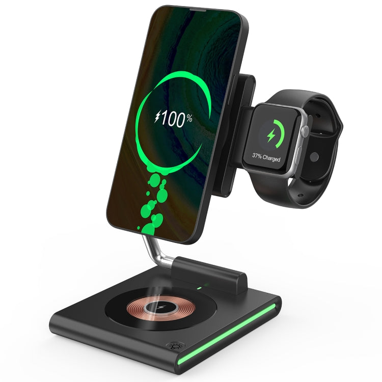 KTM8 15W 3 in 1 Portable Folding Magnetic Wireless Charger (Black) - Wireless Charger by PMC Jewellery | Online Shopping South Africa | PMC Jewellery | Buy Now Pay Later Mobicred