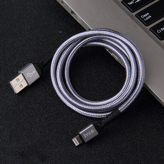 IVON CA89 2.1A USB to 8 Pin Braid Fast Charge Data Cable, Cable Length: 1m(Grey) - Normal Style Cable by IVON | Online Shopping South Africa | PMC Jewellery | Buy Now Pay Later Mobicred