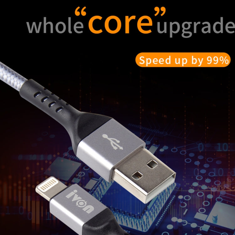 IVON CA89 2.1A USB to 8 Pin Braid Fast Charge Data Cable, Cable Length: 1m(Grey) - free shipping - PMC Jewellery - Order now!