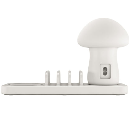 HQ-UD12 Universal 4 in 1 40W QC3.0 3 USB Ports + Wireless Charger Mobile Phone Charging Station with Mushroom Shape LED Light, Length: 1.2m, UK Plug(White) - Multifunction Charger by PMC Jewellery | Online Shopping South Africa | PMC Jewellery | Buy Now Pay Later Mobicred