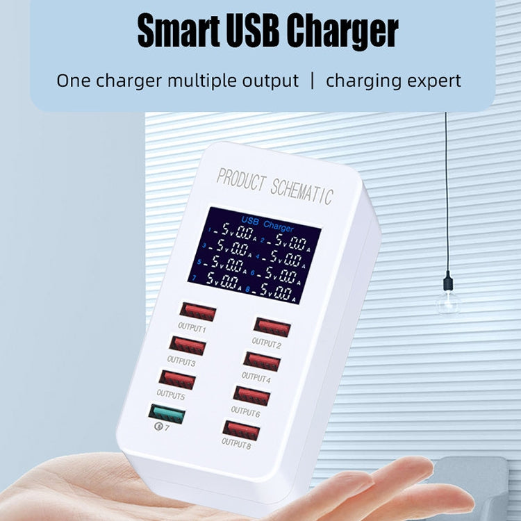 A8 50W 8 Ports USB + QC3.0 Smart Charging Station with Digital Display AC100-240V, UK Plug - Multifunction Charger by PMC Jewellery | Online Shopping South Africa | PMC Jewellery | Buy Now Pay Later Mobicred