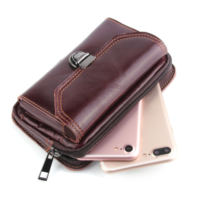 5.1-6 inch 007 Universal Crazy Horse Texture Cowhide Cross Section Plug-in Card Waist Bag, For iPhone, Samsung, Sony, Huawei, Meizu, Lenovo, ASUS, Oneplus, Xiaomi, Cubot, Ulefone, Letv, DOOGEE, Vkworld, and other Smartphones (Brown) - More iPhone Cases by PMC Jewellery | Online Shopping South Africa | PMC Jewellery | Buy Now Pay Later Mobicred