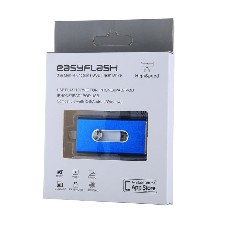 RQW-02 3 in 1 USB 2.0 & 8 Pin & Micro USB 32GB Flash Drive(Blue) - U Disk & Card Reader by PMC Jewellery | Online Shopping South Africa | PMC Jewellery | Buy Now Pay Later Mobicred