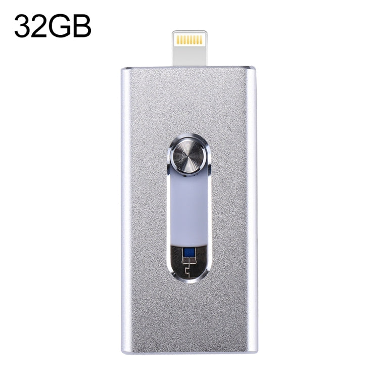 RQW-02 3 in 1 USB 2.0 & 8 Pin & Micro USB 32GB Flash Drive(Silver) - U Disk & Card Reader by PMC Jewellery | Online Shopping South Africa | PMC Jewellery | Buy Now Pay Later Mobicred