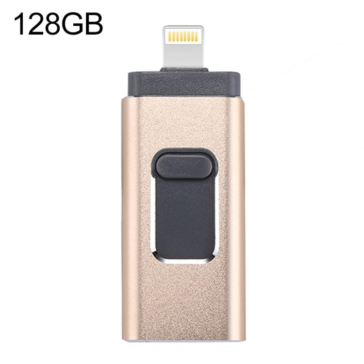 easyflash RQW-01B 3 in 1 USB 2.0 & 8 Pin & Micro USB 128GB Flash Drive(Gold) - U Disk & Card Reader by PMC Jewellery | Online Shopping South Africa | PMC Jewellery | Buy Now Pay Later Mobicred