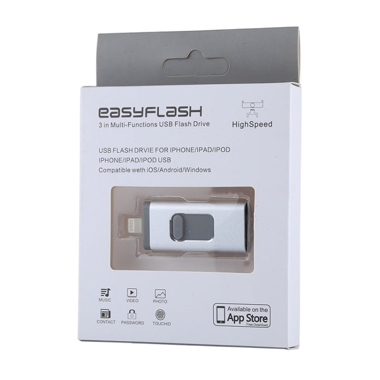 easyflash RQW-01B 3 in 1 USB 2.0 & 8 Pin & Micro USB 128GB Flash Drive(Silver) - U Disk & Card Reader by PMC Jewellery | Online Shopping South Africa | PMC Jewellery | Buy Now Pay Later Mobicred