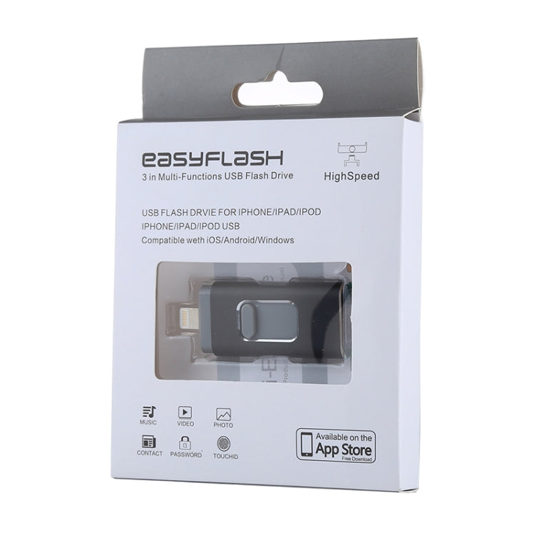 easyflash RQW-01B 3 in 1 USB 2.0 & 8 Pin & Micro USB 16GB Flash Drive(Black) - U Disk & Card Reader by PMC Jewellery | Online Shopping South Africa | PMC Jewellery | Buy Now Pay Later Mobicred