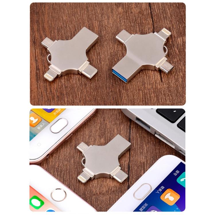 Cross 4 in 1 32GB 8 Pin + Micro USB + USB-C / Type-C + USB 3.0 Metal Flash Disk(Silver) - USB Flash Drives by PMC Jewellery | Online Shopping South Africa | PMC Jewellery | Buy Now Pay Later Mobicred