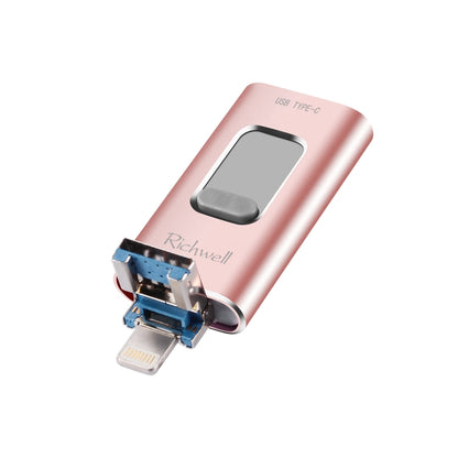 Richwell 3 in 1 64G Type-C + 8 Pin + USB 3.0 Metal Push-pull Flash Disk with OTG Function(Rose Gold) - U Disk & Card Reader by Richwell | Online Shopping South Africa | PMC Jewellery | Buy Now Pay Later Mobicred