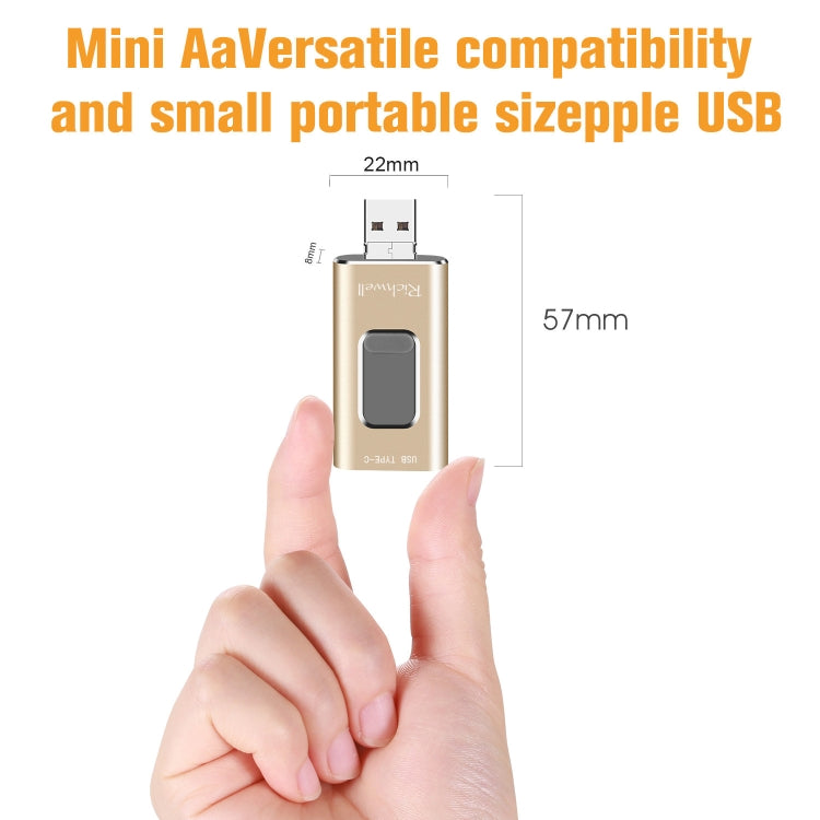 Richwell 3 in 1 128G Type-C + 8 Pin + USB 3.0 Metal Push-pull Flash Disk with OTG Function(Black) - free shipping - PMC Jewellery - Order now!
